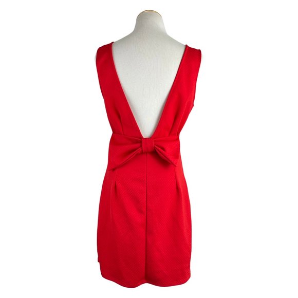 YOUARENOTALONE by H&M Dress Size Large Red Pullover Knit Deep V Back Bow Short - Picture 3 of 6